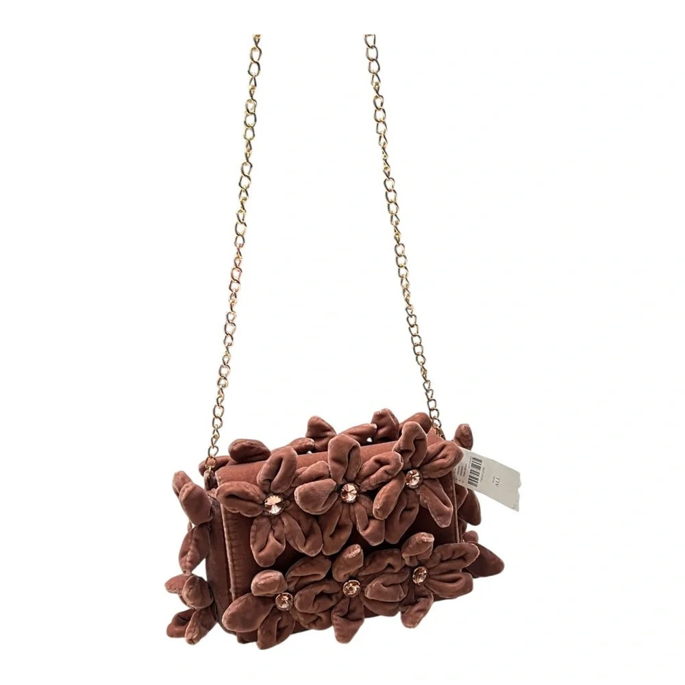 By Anthropologie 3D Floral Velvet Pink Rose Embellished Crossbody Bag - NWT - Picture 11 of 15